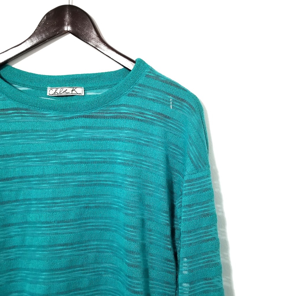Chloe K Sheer Teal Striped Top